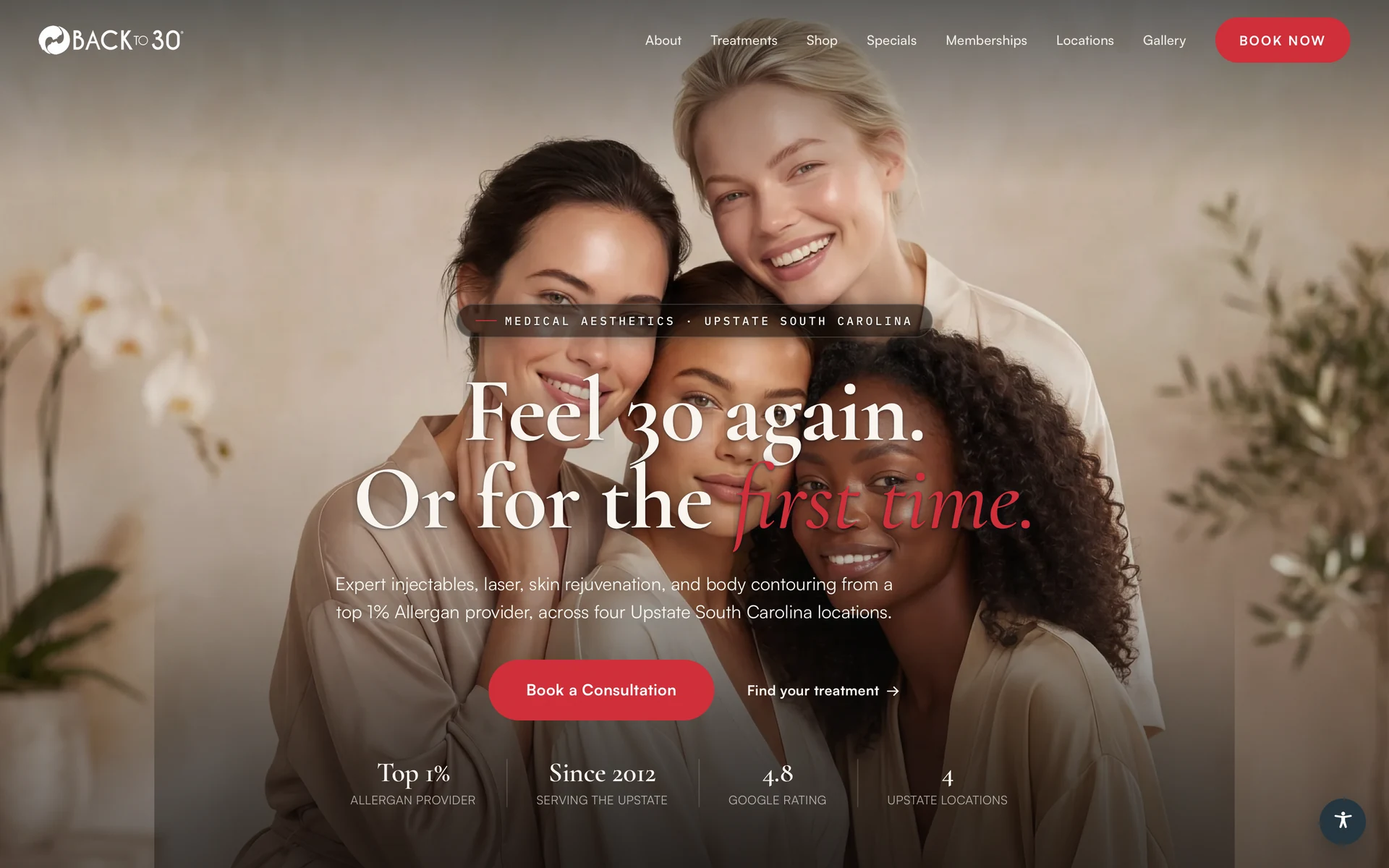 Back to 30 website, desktop view of the homepage