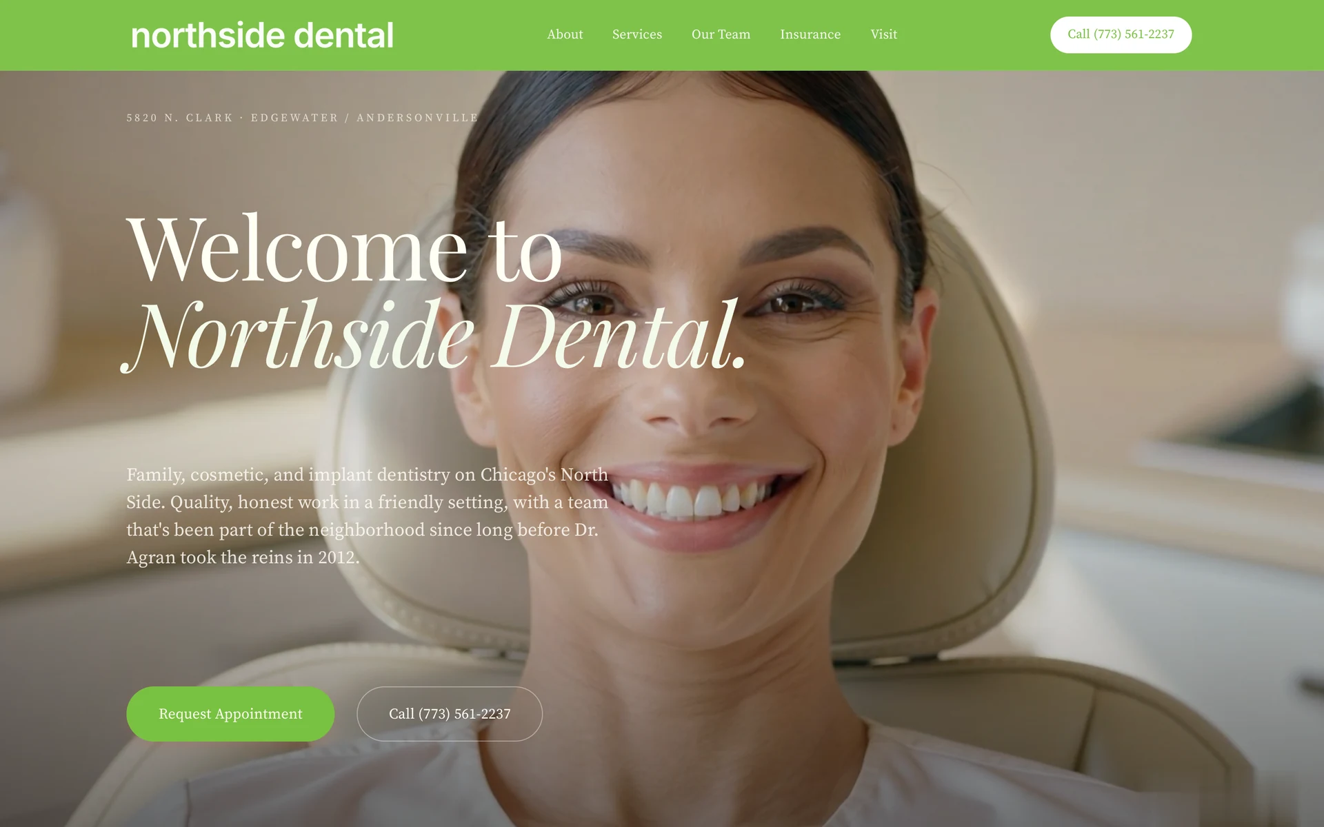 Northside Dental website, desktop view of the homepage